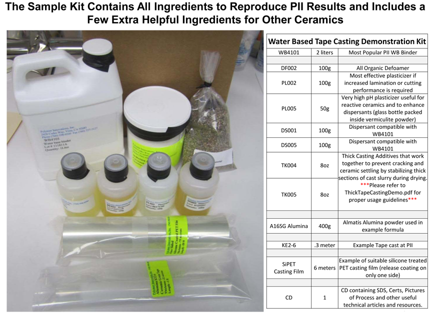 PII Water Based Tape Casting Demonstration Kit